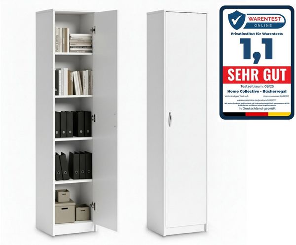 Schrank Mehrzweckschrank weiß 40cm Breite 180cm Höhe mit Vier Einlegeböden schmaler Aktenschrank Organizer Kleiderschrank aus MDF Holz
