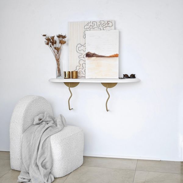 Elegant Wall Shelf, 99x22 cm, 100% Solid Wood & Metal Frame, Gold & White Finish | Stylish Storage Solution for Modern Home Décor