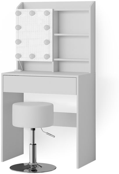 Vicco 'Laura' Schminktisch mit LED-Lichterkette und Hocker, Holzspanplatte weiß, 70 x 40 x 136 cm