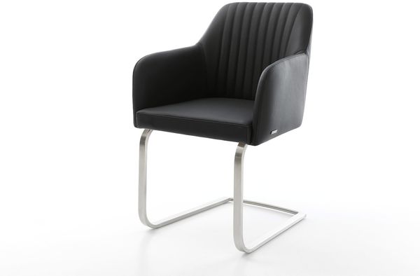 Freischwinger Greg-Flex Echt-Leder Schwarz Freischwinger flach Edelstahl Taschenfederkern