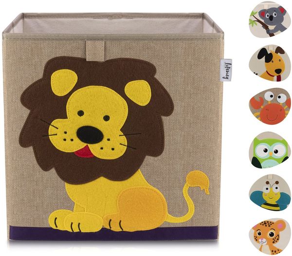 LIFENEY Aufbewahrungsbox Kinder mit Löwe Motiv I Spielzeugbox mit Tiermotiv passend für Würfelregale I Ordnungsbox für das Kinderzimmer I Aufbewahrungskorb Kinder