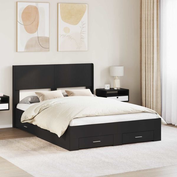 vidaXL Bettgestell mit Stauraum und Kopfteil Schwarz 135 x 190 cm 3414476