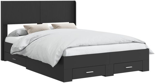 vidaXL Bettgestell mit Stauraum und Kopfteil Schwarz 135 x 190 cm 3414476 Bild 2