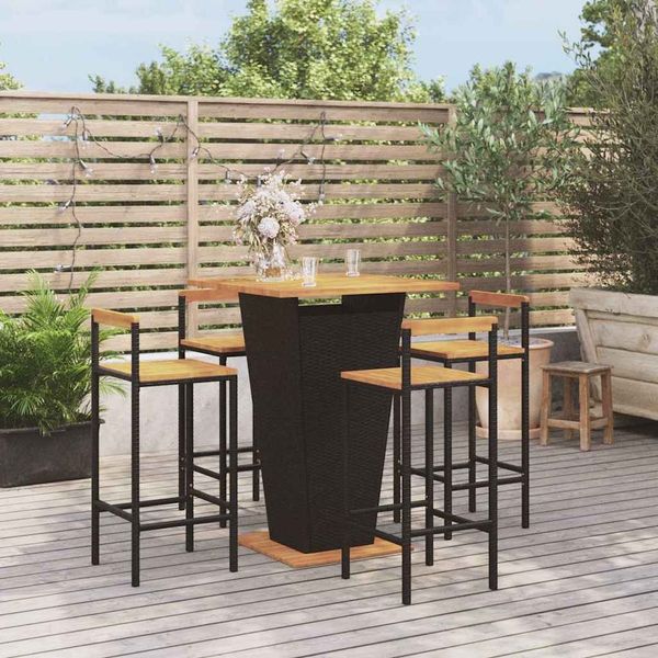 vidaXL 5-tlg. Gartenbar-Set Schwarz Poly Rattan & Massivholz Akazie 3187727