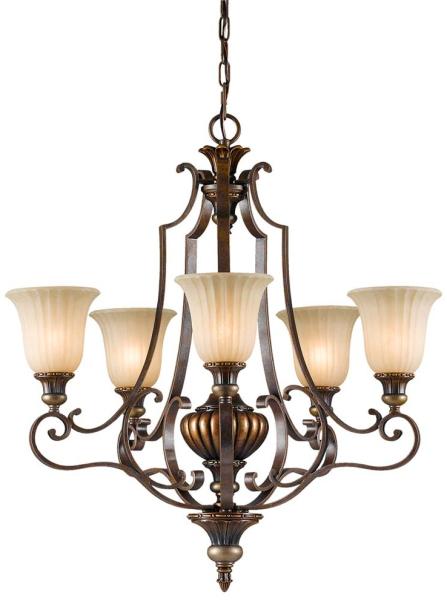 Kronleuchter, Hängelampe, Stahl Glas, Gold Bronze, D 68,6 cm