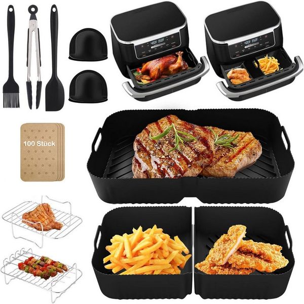 Refined Living Backform Airfryer Zubehör,Heißluftfritteuse Zubehör Set,Silikonformen,BPA-frei, (Airfryer Zubehör für Ninja Foodi AF500EU, Heißluftfritteuse Zubehör Set 15-teilig, 100 Blatt Fettfreies BackpapierEdelstahl Rack, Spieße, Fritteusen Set, Du...