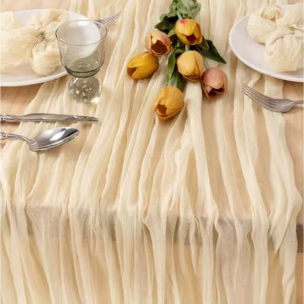 Montegoni Tischläufer 90x180 cm Seihtuch Tischläufer lang Boho (Rustikaler Gazeantischer Stoff Tischdecke 2-tlg, Tischläufer Boho für Hochzeit und Geburtstag Dekoration), Tafeltuch 90 x 180 cm