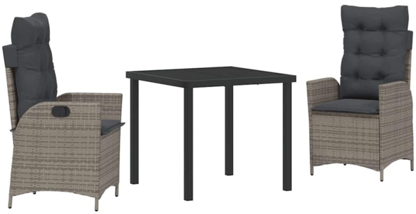 vidaXL Garten Essgruppe mit Kissen 3 pcs Grau Poly-Rattan 3380498
