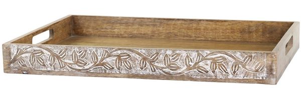 Chic Antique - Tablett Holztablett mit Schnitzereien 50x36cm 61091300