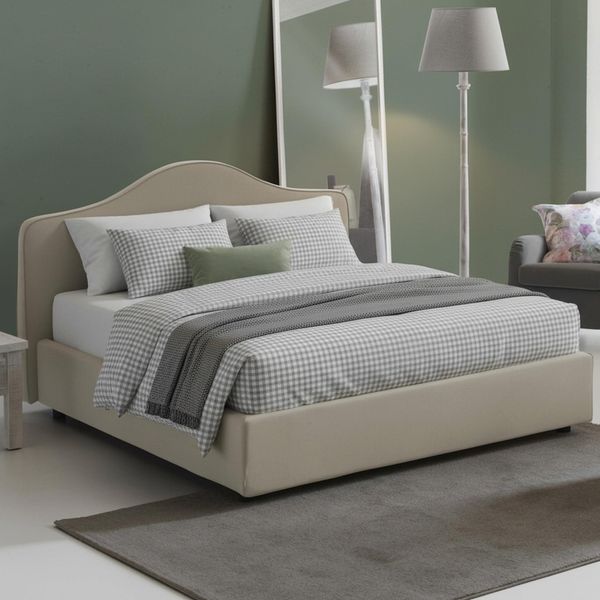 Talamo Italia - Annunziata Doppelbett, Bettkasten mit Stoffbezug, 100 % Made in Italy, Öffnung vorne, inklusive Matratze 160x190 cm, Taupe