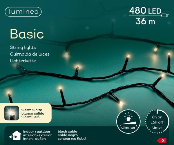 Kaemingk LED-Lichterkette Lumineo Basic mit Dimmer warmweiß outdoor schwarz, 480-flammig, Dimmbar, Timer
