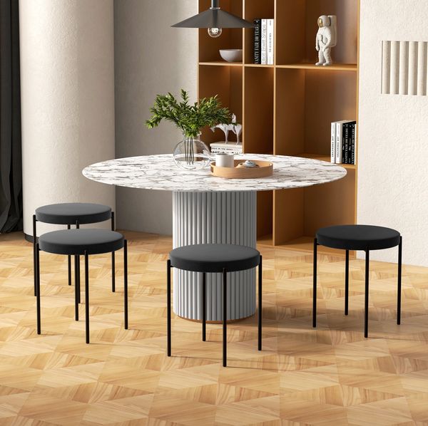 Esszimmerhocker 41,5 x 41,5 x 46 cm aus Metall in Schwarz, stapelbar, 4er-Set