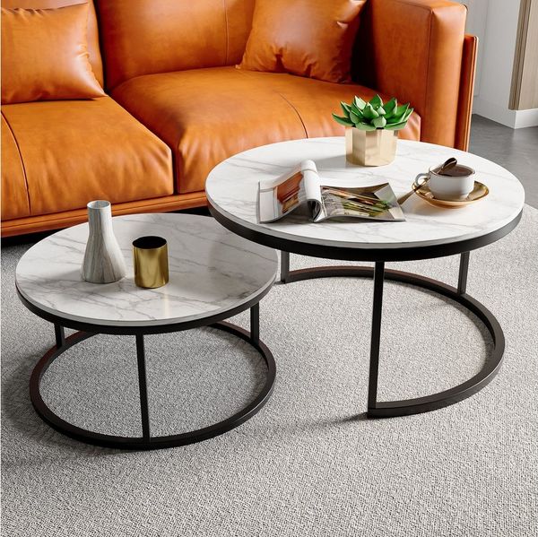 PXloue Couchtisch rund (2-St), 2er Set, Großer Tisch: 70 x 45 cm,Kleiner Tisch: 45 x 40 cm