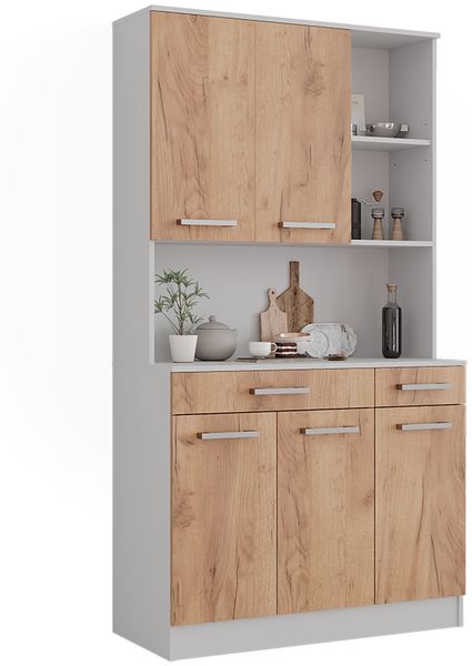 Küchenbuffet Raul Weiß/Goldkraft Eiche 100.1 x 188.5 cm mit 5 Türen & 2 Schubladen Vicco Bild 6