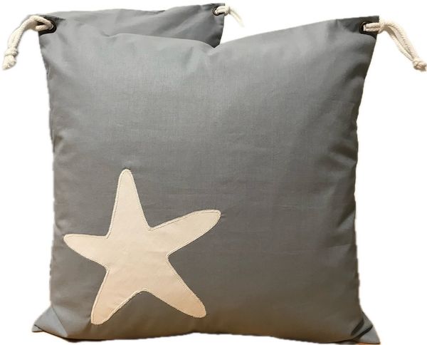 Ammerkind Dekokissen Maritime Kissenhülle, Landhausstil *Seestern* grau/weiß, 100% Handarbeit, Kissenhülle ohne Füllung