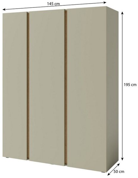 Beautysofa Kleiderschrank LICO 3-türig mit 8 Regalböden, 2 Kleiderstangen (wählbar in Sandbeige oder Eukalyptus) Breite: 145 cm