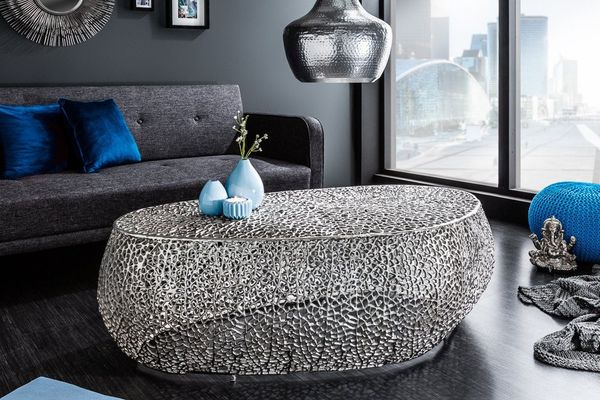 riess-ambiente Couchtisch LEAF 130cm silber - Metall-Aluminium-Legierung, Handarbeit, kunstvoll, Hochwertiges Statement-Piece - ideal für Wohnzimmer, Couch- & TV-Ecke