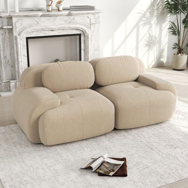 BBWL Sofa Loveseat-Sofa aus Cordstoff, modular kombinierbar, mit geschwungenen Armlehnen und rutschfester Unterseite