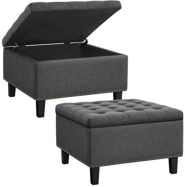Yaheetech Sitzhocker mit Stauraum, Stoff dunkelgrau, 70,5 x 70,5 x 45 cm