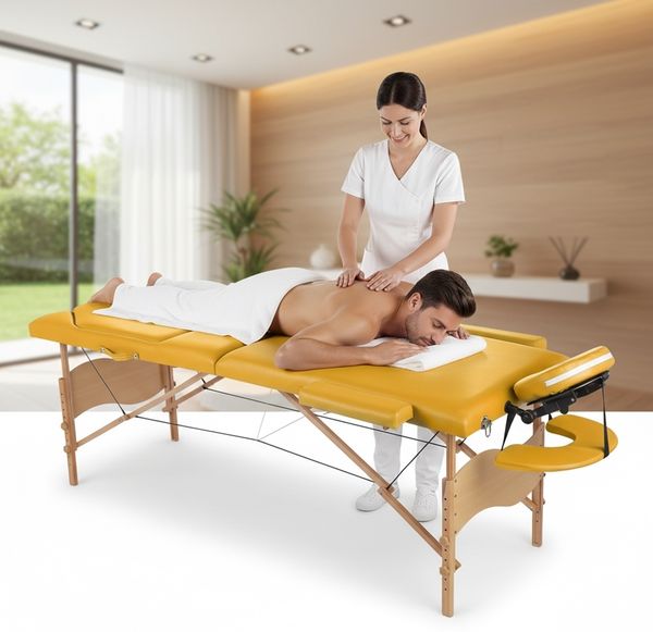 3 ZONEN MOBILE MASSAGELIEGE INKL. TASCHE LIEGE MASSAGEBANK KLAPPBAR GELB