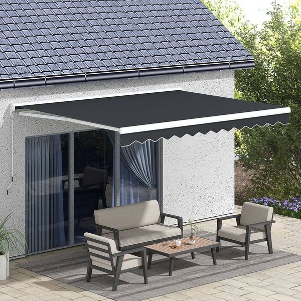 Outsunny Markise Elektrische Gelenkarmmarkise mit Handkurbel, Fernbedienung (Sonnendach, 1-St, Balkonmarkise) für Garten, Balkon, Grau