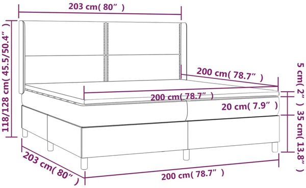 vidaXL Boxspringbett mit Matratze Stoff Blau 200x200 cm, Härtegrad: H2 [3131943] Bild 7
