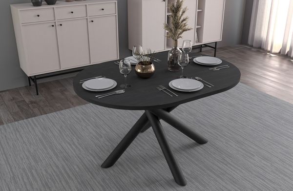 Oslo Esstisch Tisch oval 138x100 cm Wohnzimmer Esszimmer Modern Farbwahl Wisconsin Nußbaum, Artisan Eiche, Lindberg Eiche, Portland Esche Schwarz