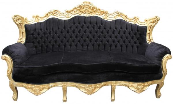 Casa Padrino Barock 3er Sofa Master Schwarz / Gold - Wohnzimmer Couch Möbel Lounge