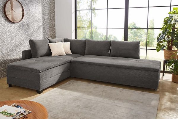 Jockenhöfer Gruppe Ecksofa Madrid L-Form, drehbares Dauerschlafsofa, Federkern, integrierter Kaltschaum-Topper, Regalelement, links/rechts montierbar