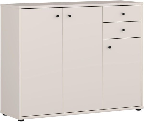 Forte TEMPRA 2 Kommode 100 110, Moderne Kommode 3-türig, 2 Schubladen, Schlafzimmer, Wohnzimmer, Büro, Holzwerkstoff, Kaschmir|Beige, 108,8 cm breit x 85,5 cm hoch x 34,8 cm tief