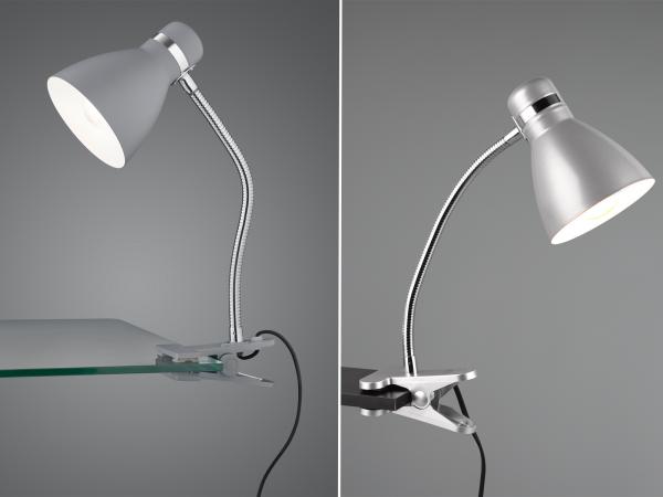 LED Klemmleuchte flexibel, Chrom & Metallschirm Grau, 36cm