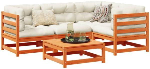 vidaXL 5-tlg. Garten-Sofagarnitur Wachsbraun Massivholz Kiefer 3299420