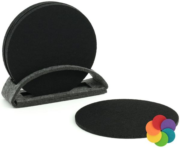 BIASTO Getränkeuntersetzer 6er Set Schwarz Filz-Untersetzer 10cm + Aufbewahrung, Zubehör für Gläser, Vasen, Tassen, Teller, Tische, Gläser, Weingläser, Cocktails, Flaschen, Schalen, Tischdeko, Set, Abmessung BxHxT: ca. 10x10x4cm, Hergestellt in Deutsch...