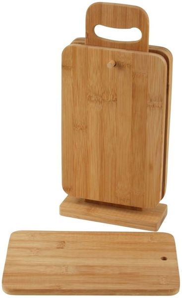 BURI Bambus Schneidebrettchen 4er-Set +Ständer Schneidbrett Frühstücksbrettchen Brett