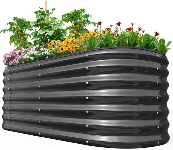 Hochbeet Metall oval Freistehend Gemüsebeet 180x90x62cm Pflanzkasten Grau