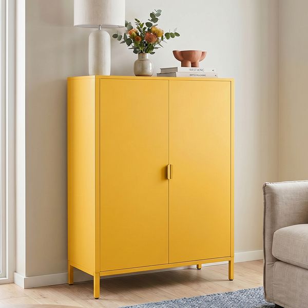 skølm 'Ituri' Kommode, Metall, senfgelb, 120x80x38 cm, Highboard mit 3 Fächern