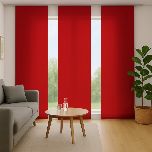 Flächenvorhang mit Klettband, Paneelwagen und Schleuderstab, ( BxL ) 60x245 cm in , blickdichte Schiebegardine mit Klett in vielen Farben Rot