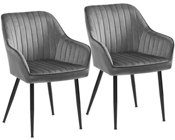 SONGMICS Esszimmerstuhl mit Armlehnen, 2er Set, Samt, 62,5 x 60 x 85 cm, Hellgrau