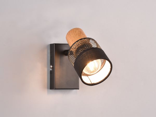 Trio Spot Nandini E14 schwarz, Metall, Holz