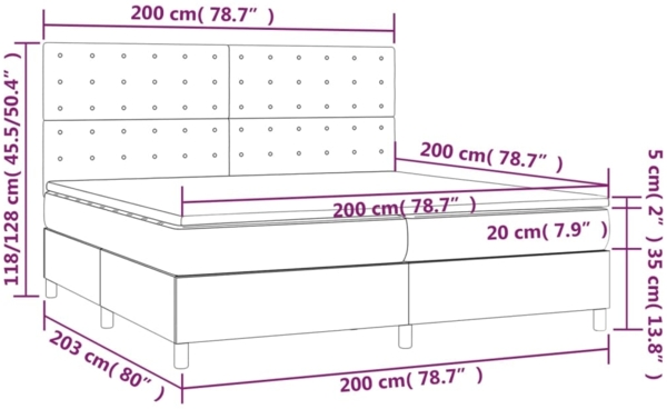 vidaXL Boxspringbett mit Matratze & LED Creme 200x200 cm Stoff, Härtegrad: H2 [3135786] Bild 7