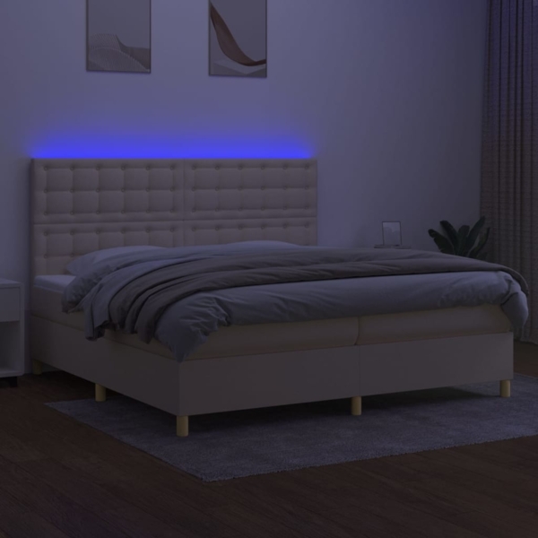 vidaXL Boxspringbett mit Matratze & LED Creme 200x200 cm Stoff, Härtegrad: H2 [3135786] Bild 3