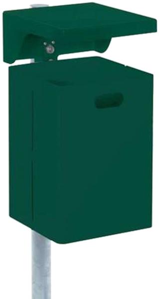 Schake Rechteck- Abfallbehälter 40l mit Dach und Standpfosten ohne Ascher beschichtet RAL6005