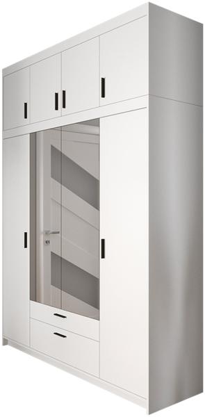 Kleiderschrank Elena 4D mit Spiegel (Farbe: Weiß, mit Aufsatz)