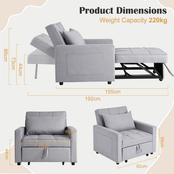 GarveeMore Schlafsofa 3-In-1 Bettsofa mit Schlaffunktion Faltbares Einzelsofa Klappsofa