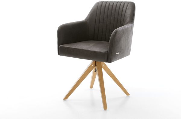 Esszimmerstuhl Greg-Flex Mikrofaser Anthrazit Vintage Holzgestell kantig Natur Taschenfederkern