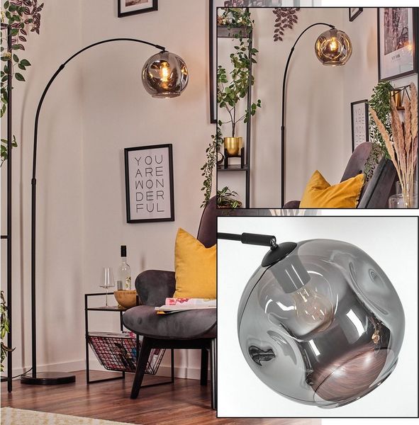 hofstein Stehlampe Stehlampe aus Metall/Glas in Schwarz/Rauch mit Marmorfuß, verstellbare Leuchte im Retro/Vintage-Design Ø 25 cm, Fußschalter, E27
