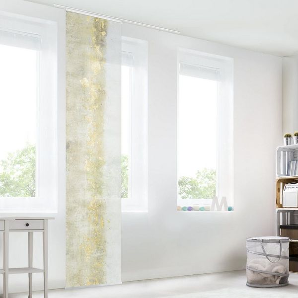 Bilderdepot24 Schiebegardine modern Flächenvorhang blickdicht Goldene Farbfelder I (1 St), halbtransparent, Wohnzimmer große Flächengardine lichtdurchlässig für Klemm-System