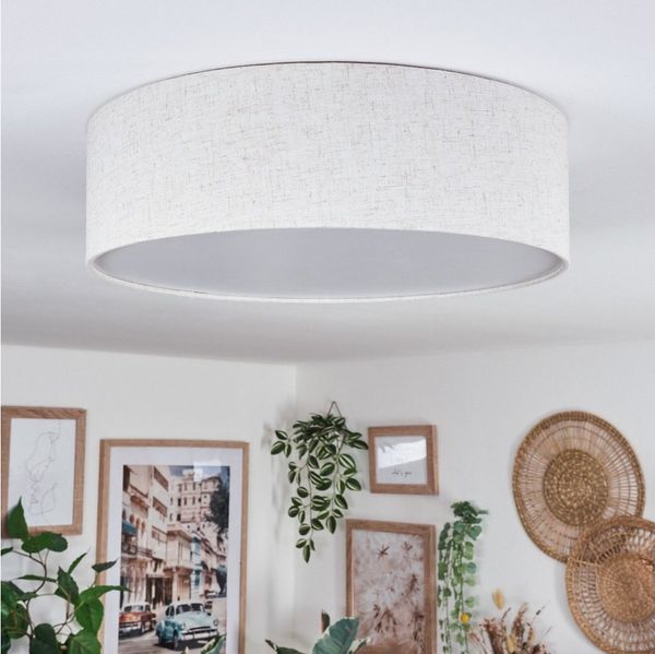 hofstein Deckenleuchte Deckenlampe aus Metall/Kunstleinen/Kunststoff in Weiß, ohne Leuchtmittel, runde Leuchte im modernen Design (40 cm), E27, Esszimmer, Wohnzimmer