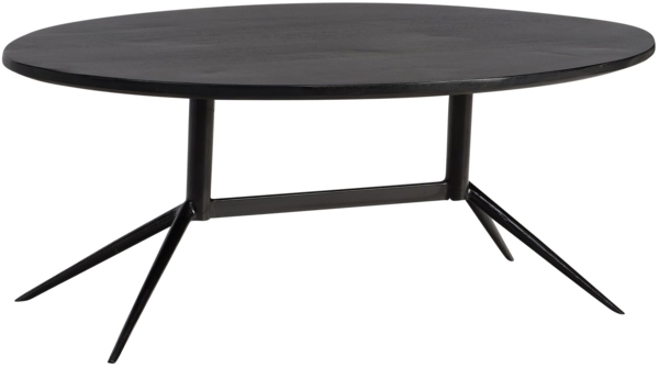 Couchtisch 90 x 50 x 35 cm Mango Massivholz Metall Schwarz Sofatisch Oval, Design Wohnzimmertisch mit natürlicher Holzmaserung, Kaffeetisch Wohnzimmer Modern