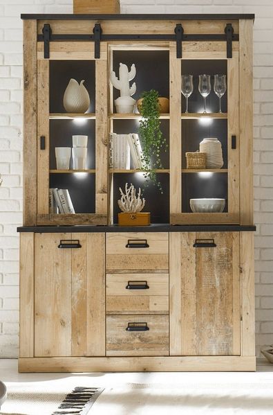 Furn. Design Buffet Stove (Buffetschrank in Used Wood, 133 x 201 cm) mit Schiebetüren, Soft-Close-Funktion